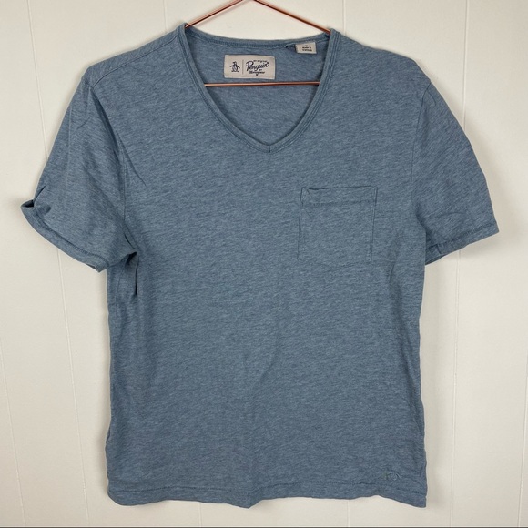 Penguin Light Blue V-Neck Short Sleeve Pocket T-Shirt - Picture 1 of 9